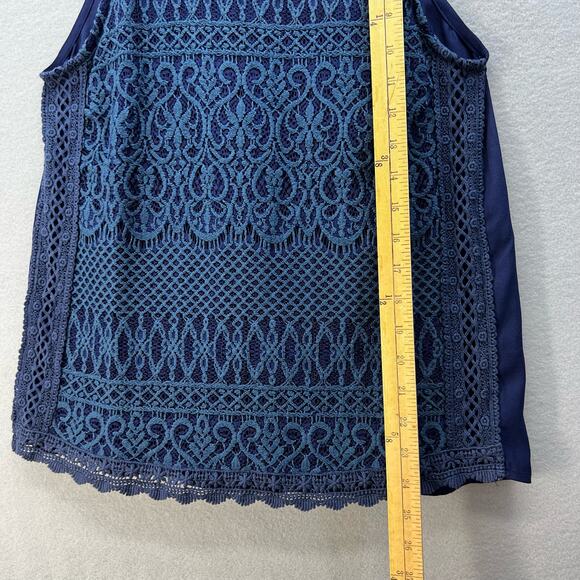 Miss Me Tank Top Women's Size Small Teal Blue Crochet Button Up Back Western - Picture 5 of 9